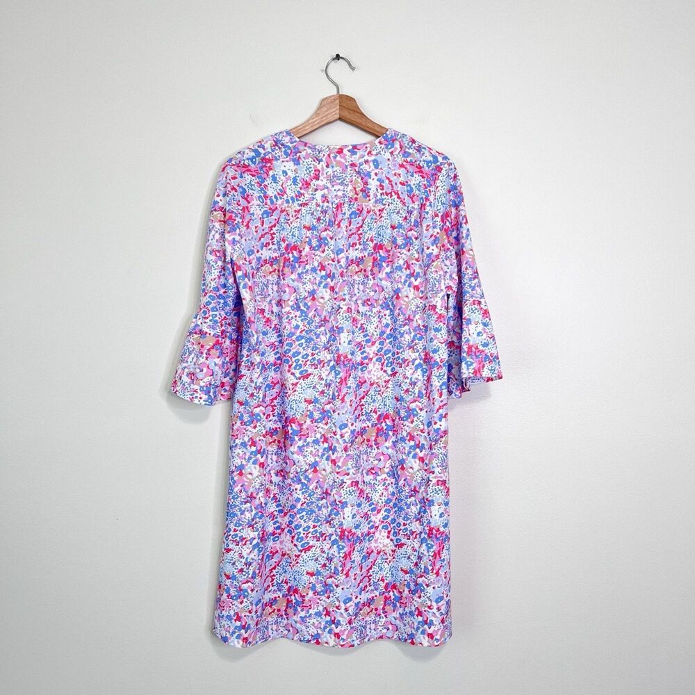 Jude Connally Bell Sleeve Shift Mini Dress Size M Pink Blue Abstract Print - Picture 7 of 9